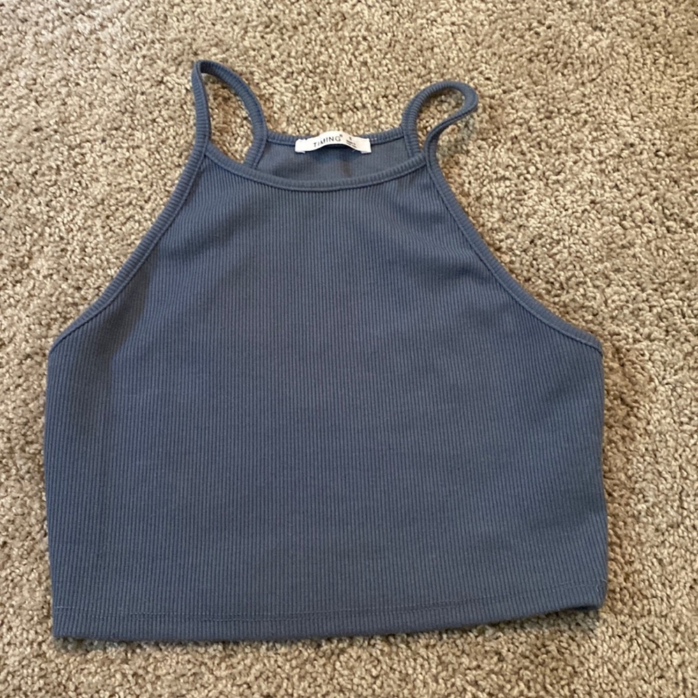 blue cropped tank top. size s